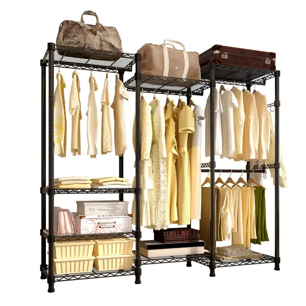 Black Modular Wire Closet with Hanging Rods and Shelves — view 5
