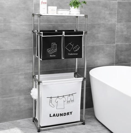 3-Bag Laundry Sorter with Shelf and Hooks