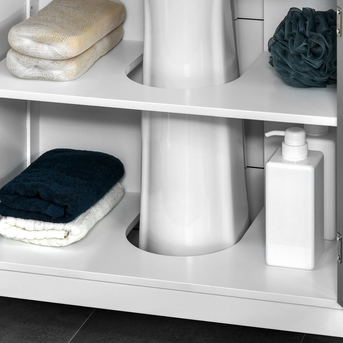 Gray and White Pedestal Sink Storage Cabinet — view 4