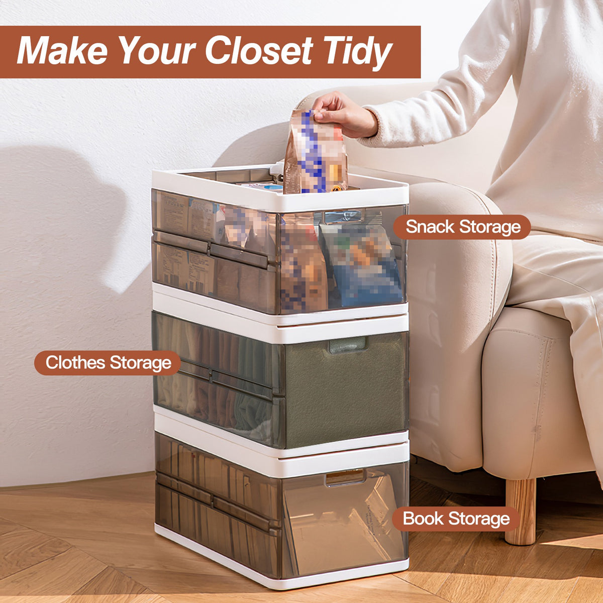 Smoky Brown Foldable Storage Bins — Set of 3 — view 7