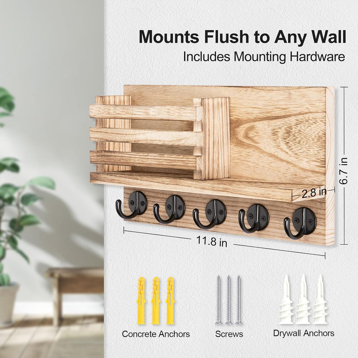 Rustic Wall-Mounted Key and Mail Organizer — view 4