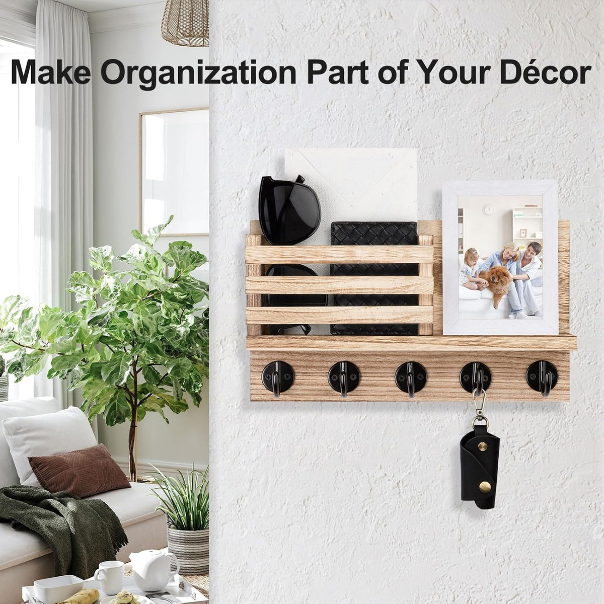 Rustic Wall-Mounted Key and Mail Organizer — view 3