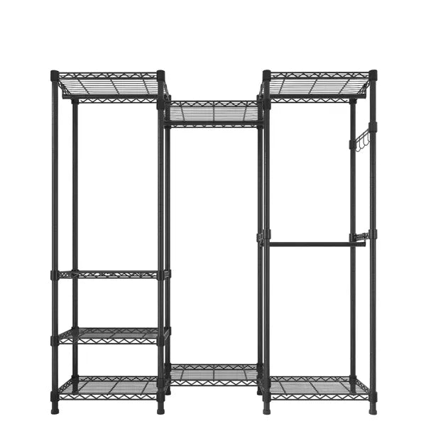 Black Modular Wire Closet with Hanging Rods and Shelves — view 6