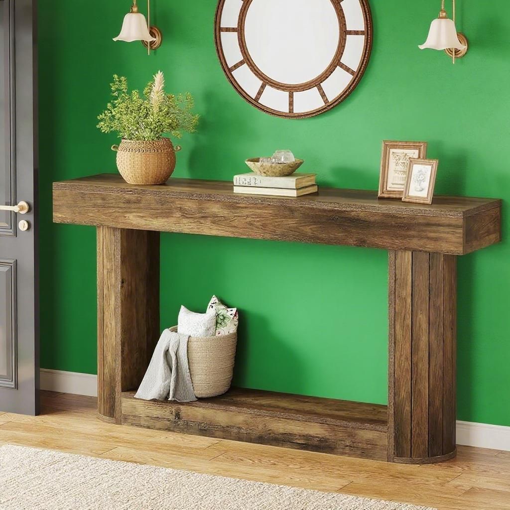 Rustic Brown Entryway Console with Lower Shelf — view 1