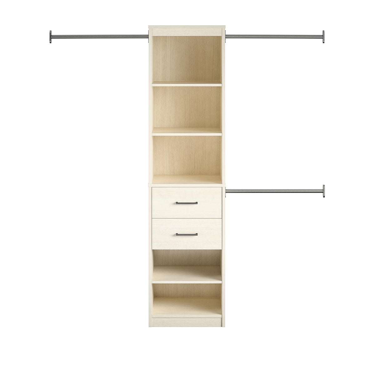 Ivory Closet Tower with Drawers and Adjustable Hanging Rods — view 3