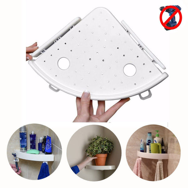 White Corner Shelf with Hooks