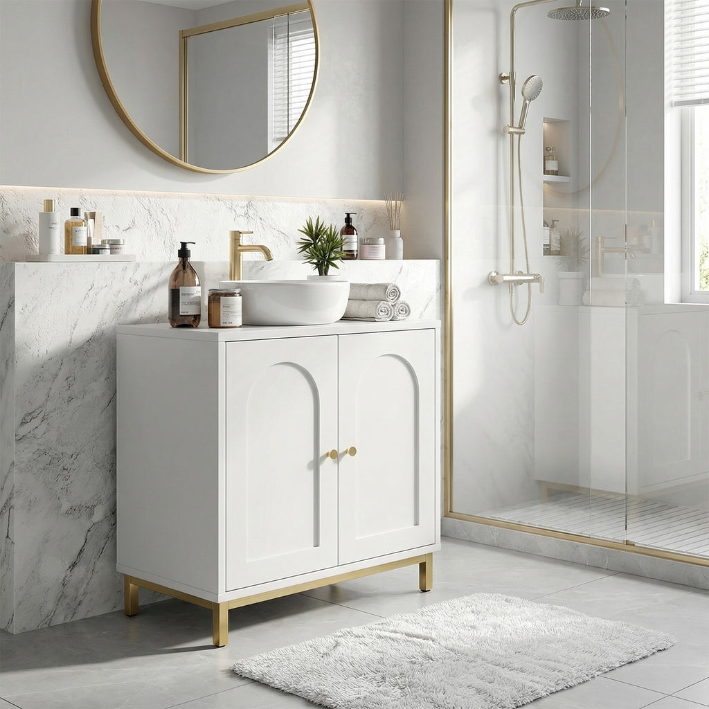 White Arched-Door Under-Sink Cabinet — view 2