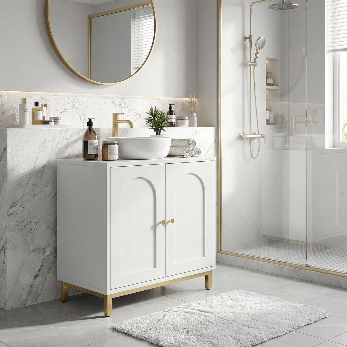 White Arched-Door Under-Sink Cabinet — view 2
