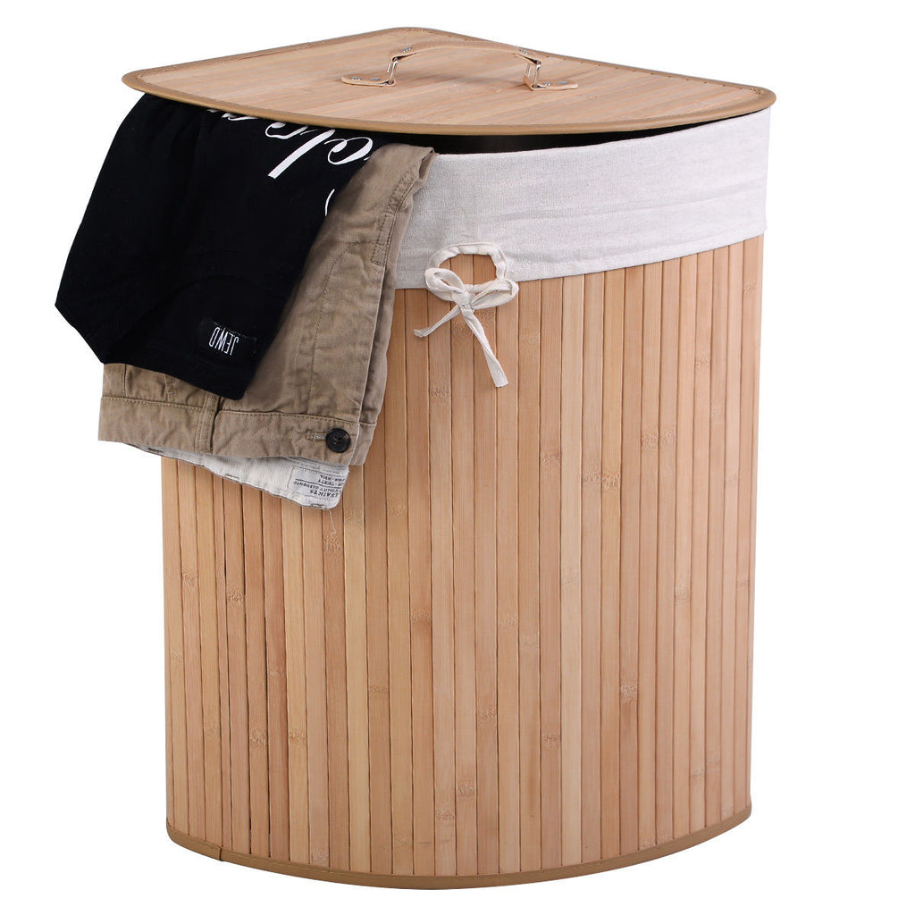 Corner Bamboo Laundry Hamper with Removable Liner