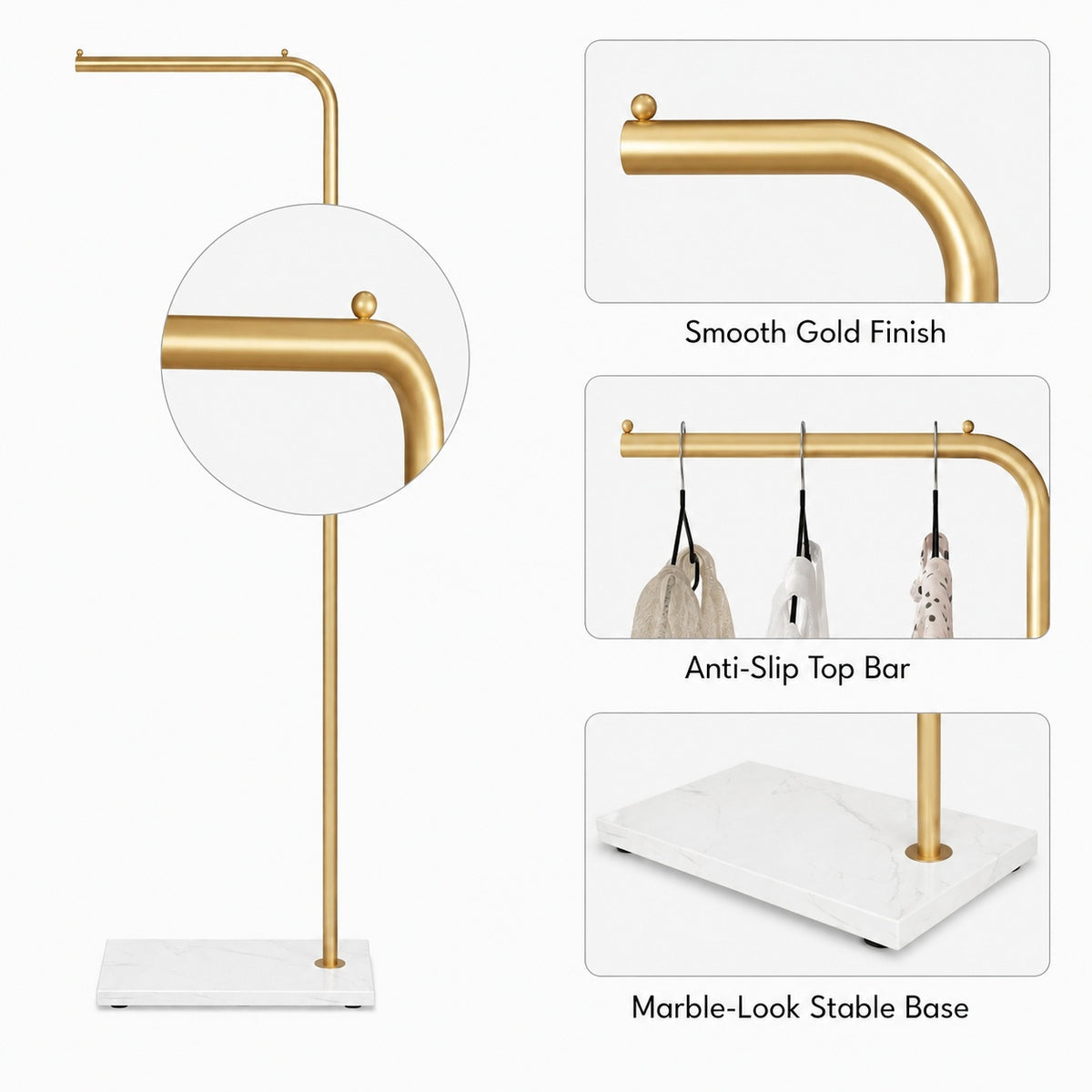 Gold-Tone Slim Garment Stand with White Base — view 9