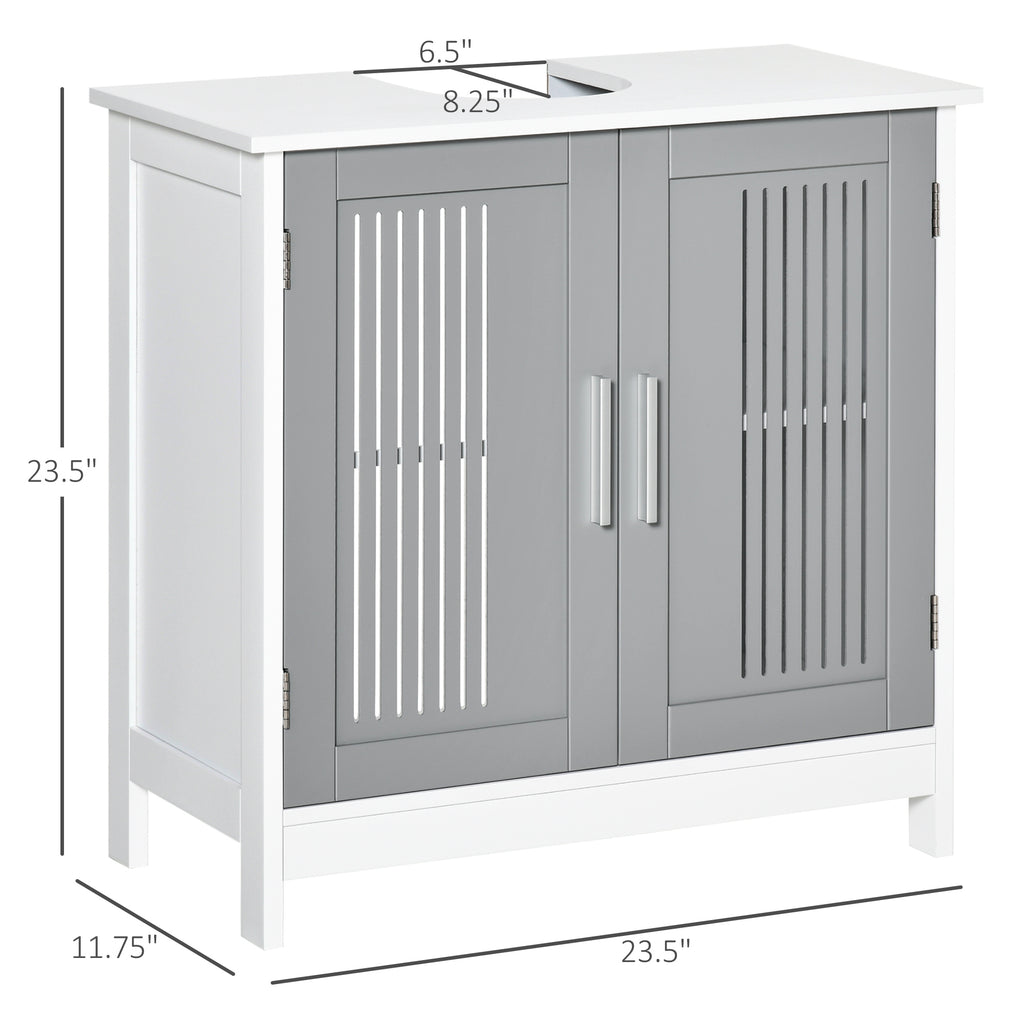 Gray and White Pedestal Sink Storage Cabinet — view 3