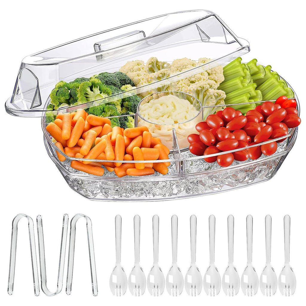Four-Compartment Serving Tray with Ice Base and Lid — view 1