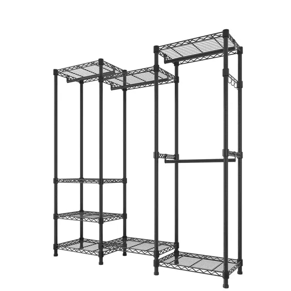 Black Modular Wire Closet with Hanging Rods and Shelves — view 10