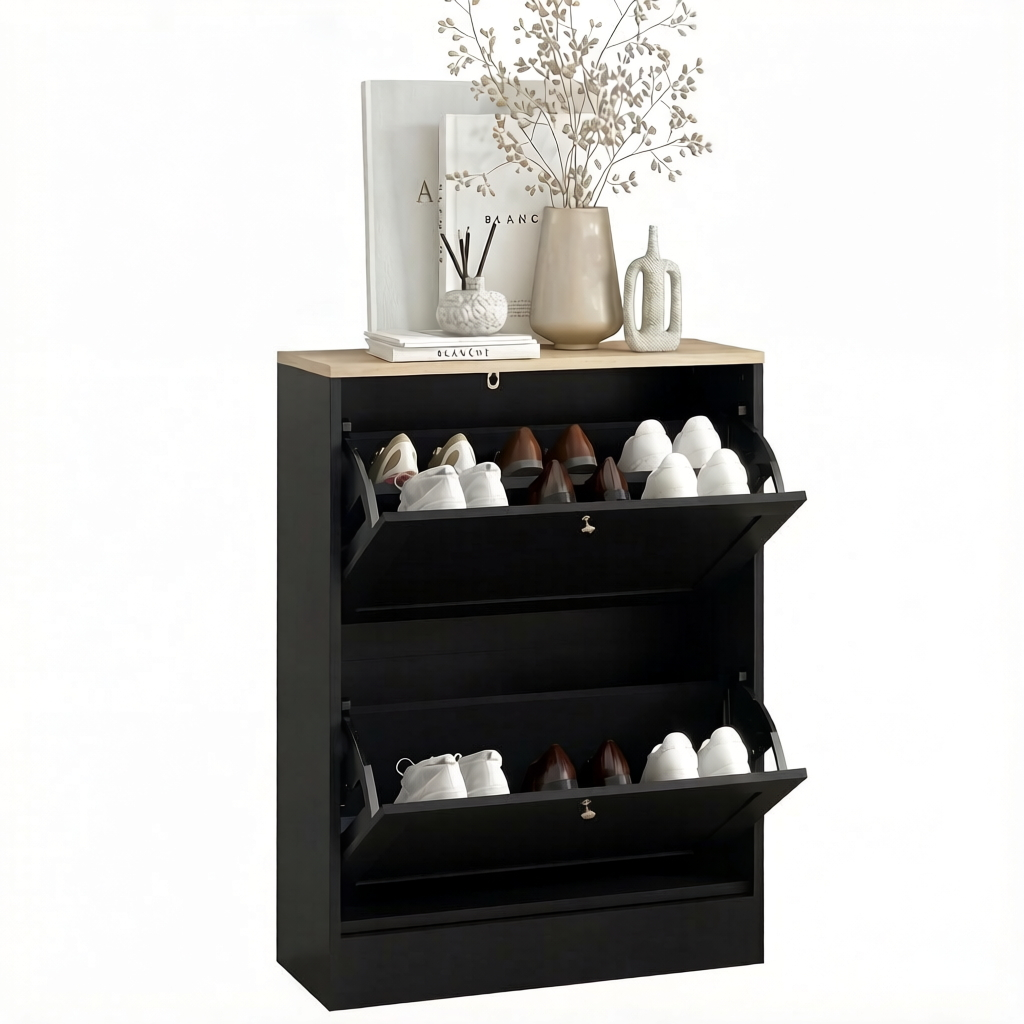 Black and Oak-Look Slim Two-Drawer Shoe Cabinet — view 5