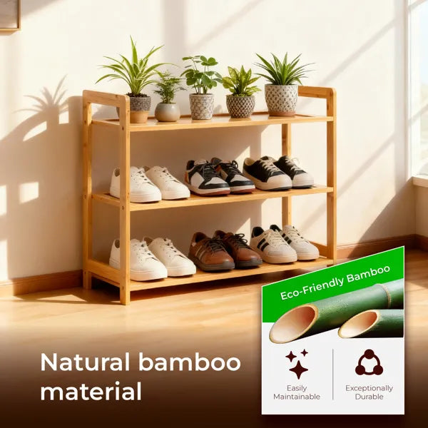 Natural Bamboo Three-Tier Shoe Rack — view 4