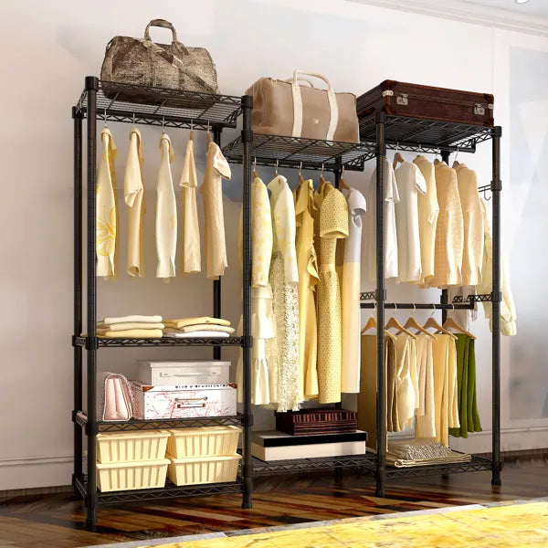 Black Modular Wire Closet with Hanging Rods and Shelves — view 3
