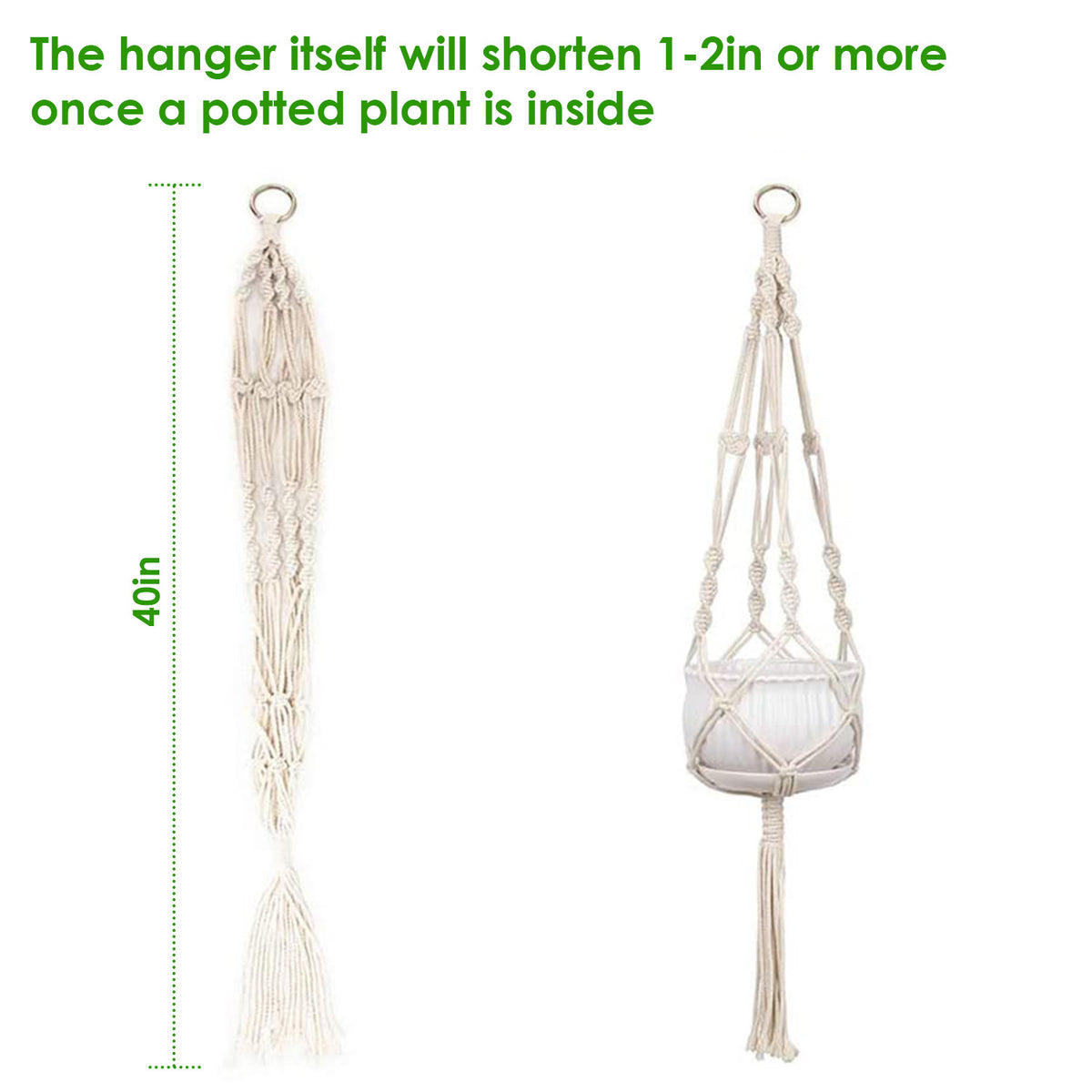 White Macrame Plant Hangers, Set of Two — view 4