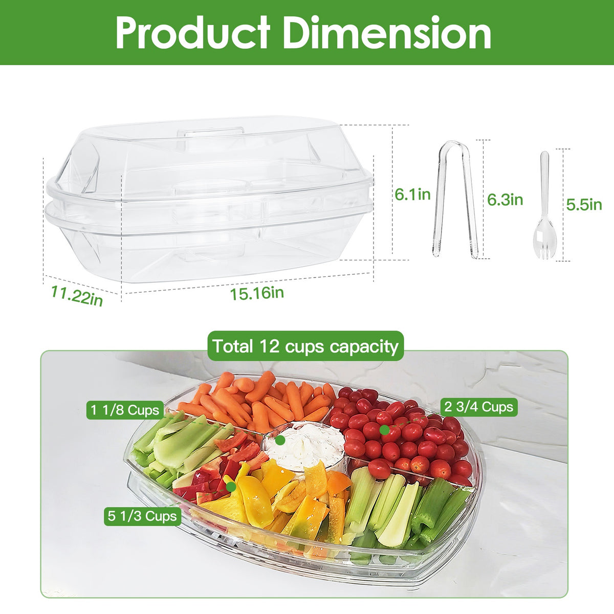 Four-Compartment Serving Tray with Ice Base and Lid — view 8