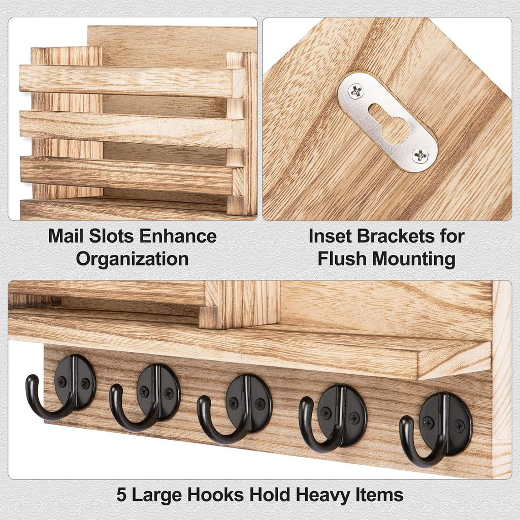 Rustic Wall-Mounted Key and Mail Organizer — view 2
