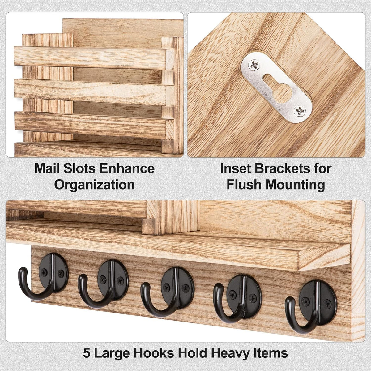 Rustic Wall-Mounted Key and Mail Organizer — view 2