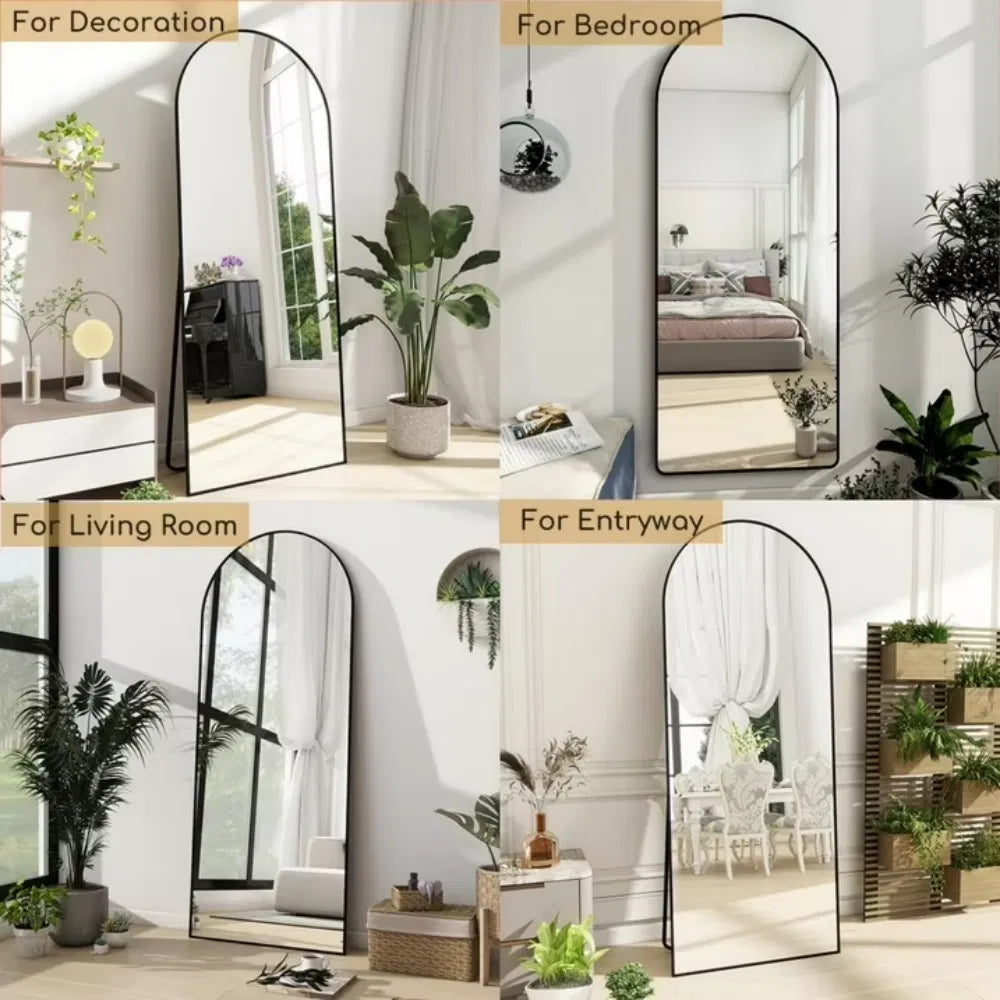 Black Arched Full-Length Floor Mirror, 64 × 21 Inches — view 3
