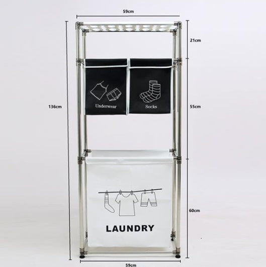 3-Bag Laundry Sorter with Shelf and Hooks