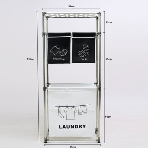 3-Bag Laundry Sorter with Shelf and Hooks