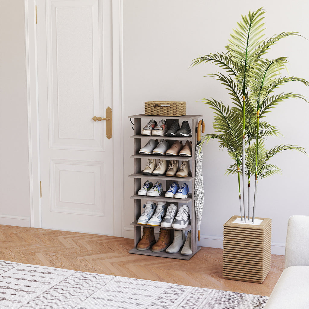 Rustic Gray Seven-Level Shoe Tower with Hooks — view 2