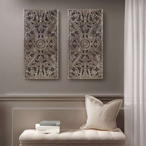 Carved Botanical Wall Panels, Set of 2 — view 1