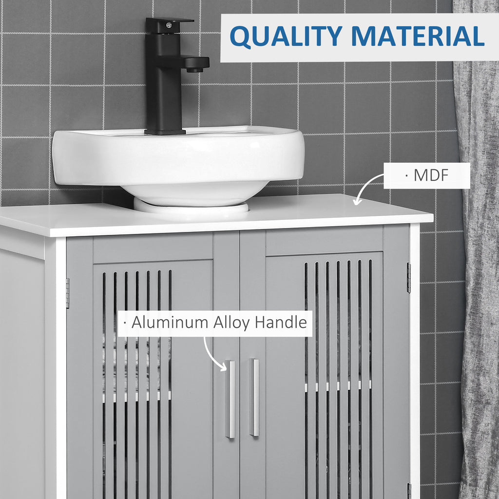 Gray and White Pedestal Sink Storage Cabinet — view 8