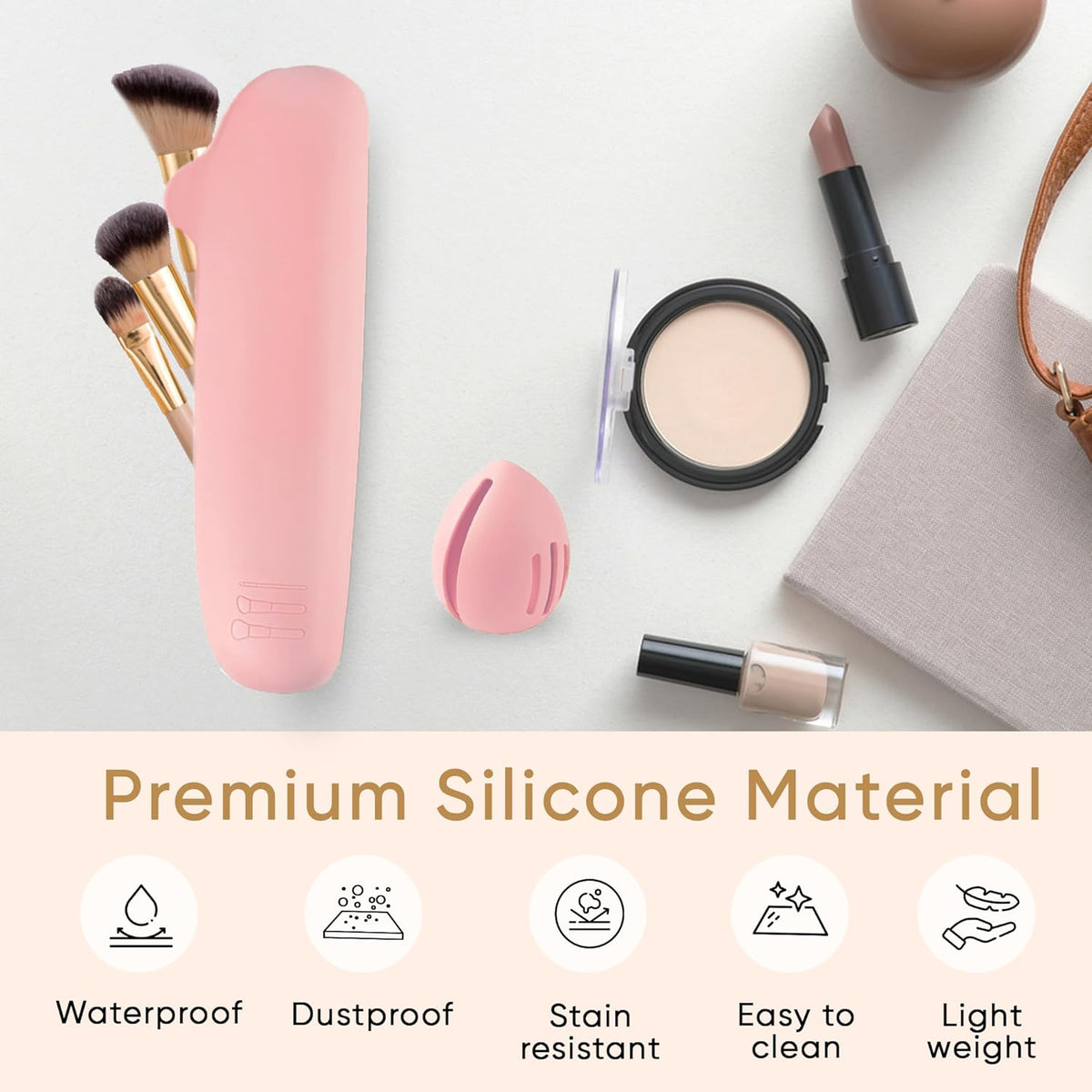 Pink Silicone Makeup Brush Travel Case