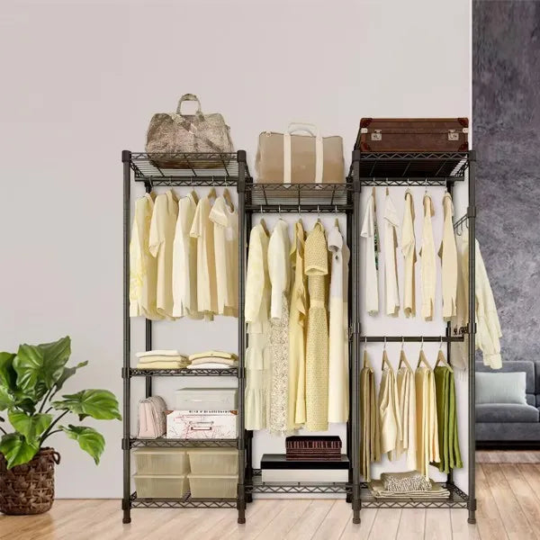 Black Modular Wire Closet with Hanging Rods and Shelves — view 9