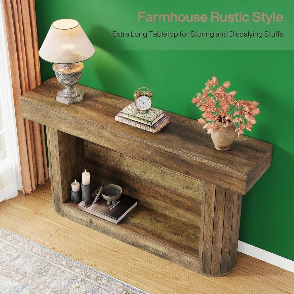 Rustic Brown Entryway Console with Lower Shelf — view 2