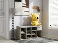 Gray Cushioned Shoe-Cubby Bench with Drawer — view 1