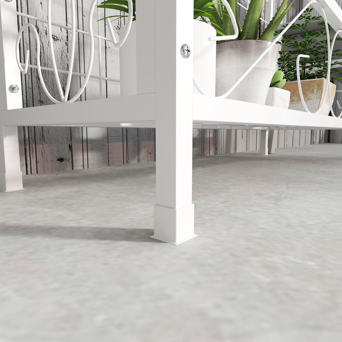 White Steel Plant Stand with Trellis and Hanging Bar — view 6