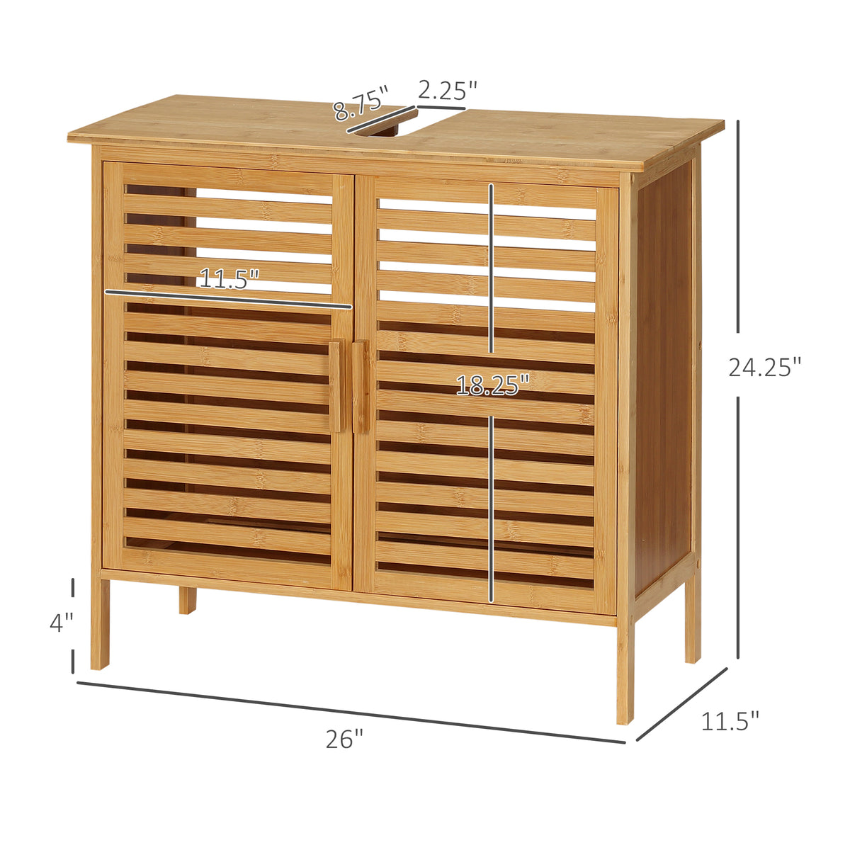Natural Bamboo Under-Sink Cabinet with Slatted Doors — view 8