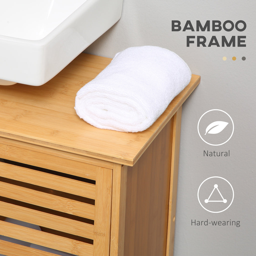 Natural Bamboo Under-Sink Cabinet with Slatted Doors — view 3