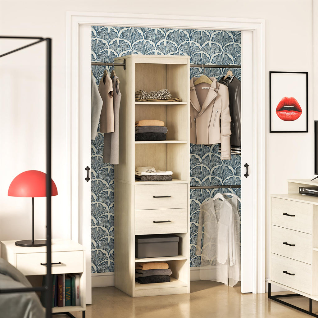 Ivory Closet Tower with Drawers and Adjustable Hanging Rods — view 9