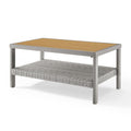 Gray Coffee Table with Woven Storage Shelf — view 1
