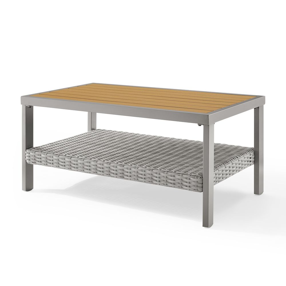Gray Coffee Table with Woven Storage Shelf — view 1
