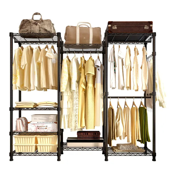 Black Modular Wire Closet with Hanging Rods and Shelves — view 8
