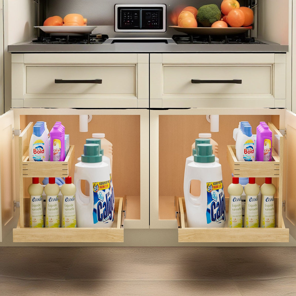 Wood Two-Tier Under-Sink Pull-Out, Left Upper Basket — view 3