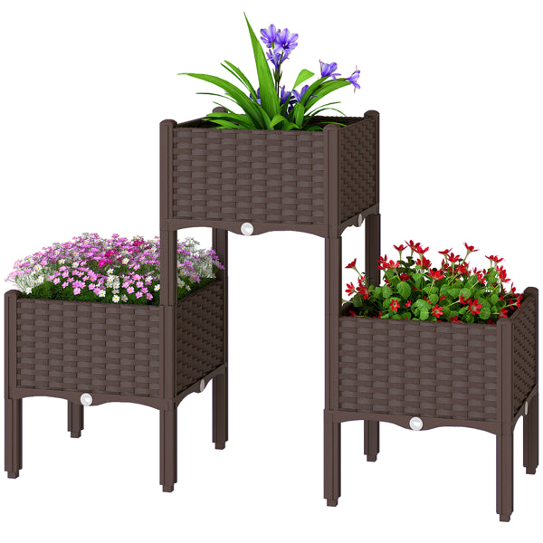 Brown Rattan-Look Raised Planter Trio — view 1