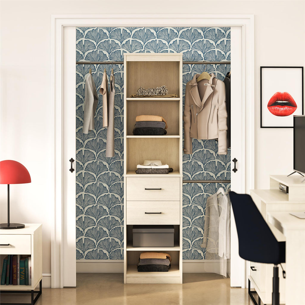 Ivory Closet Tower with Drawers and Adjustable Hanging Rods — view 1