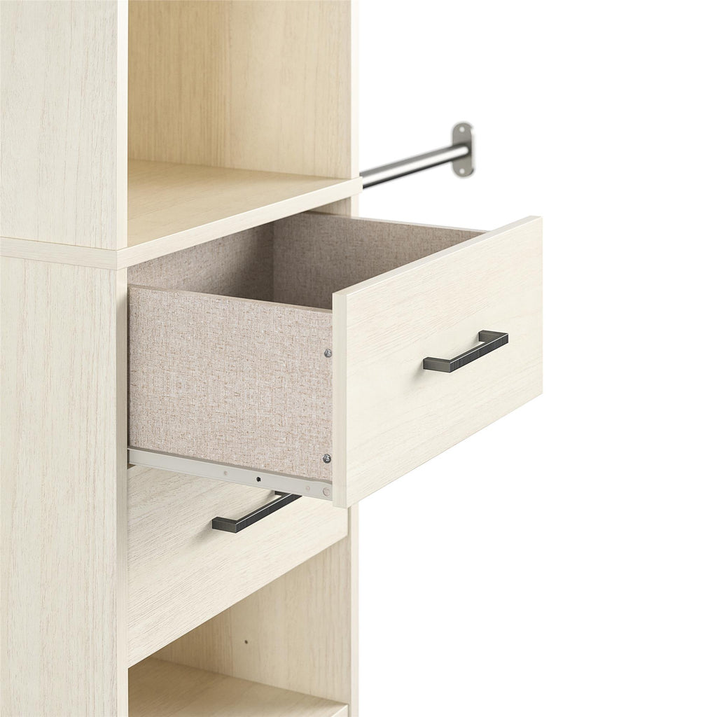 Ivory Closet Tower with Drawers and Adjustable Hanging Rods — view 6