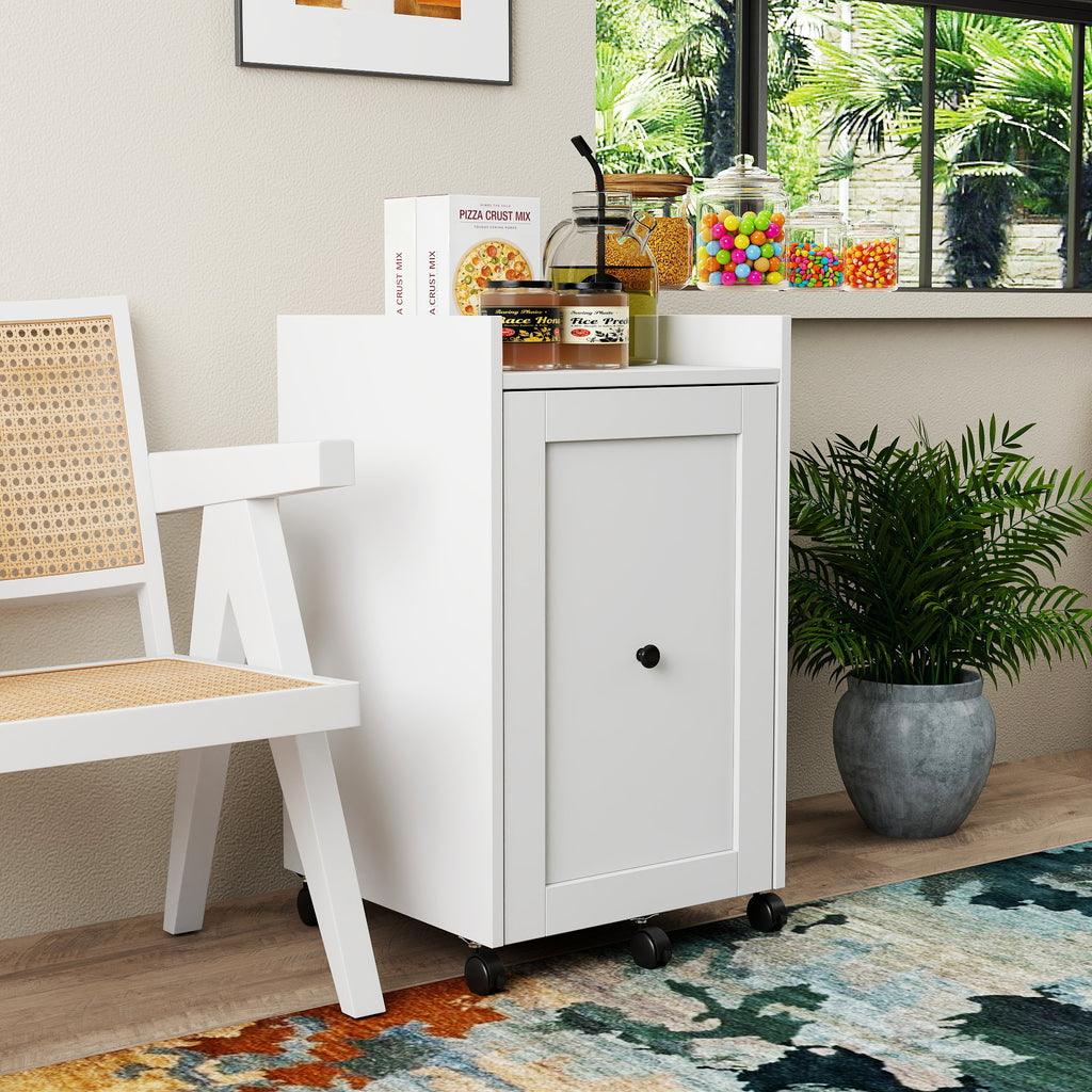 White Rolling Pantry Cabinet with Pull-Out Storage — view 2