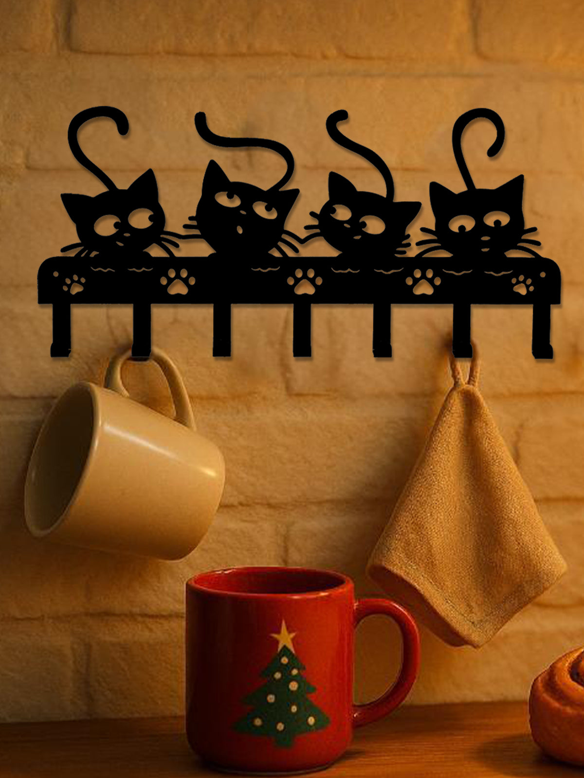 Black Cat Silhouette Seven-Hook Key Rack — view 4