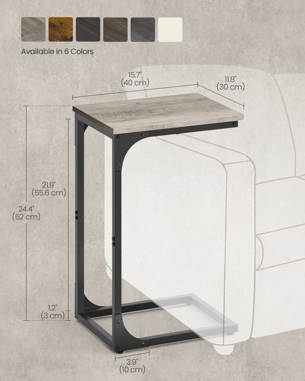 Greige C-Shaped Sofa Side Table — view 5