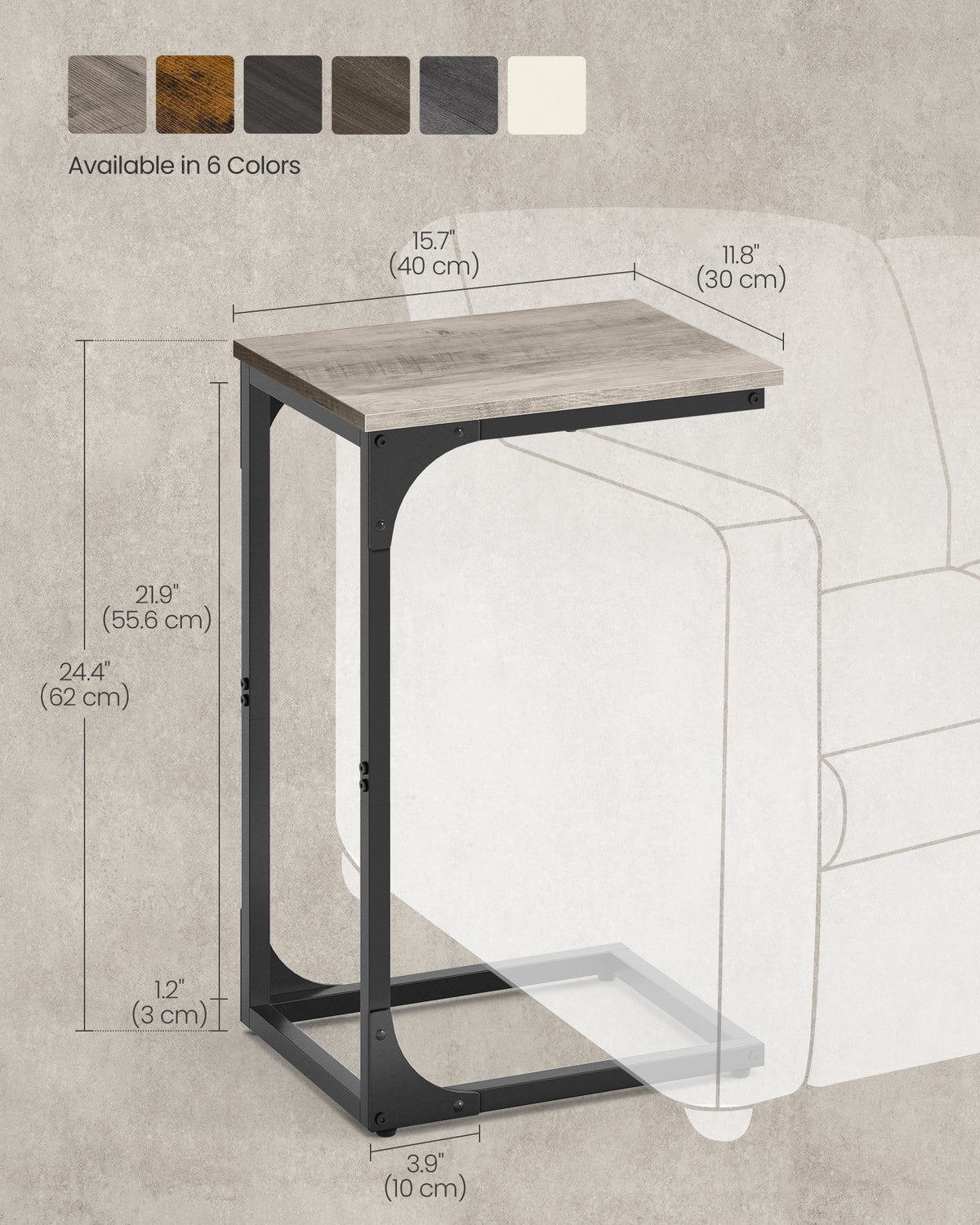 Greige C-Shaped Sofa Side Table — view 5