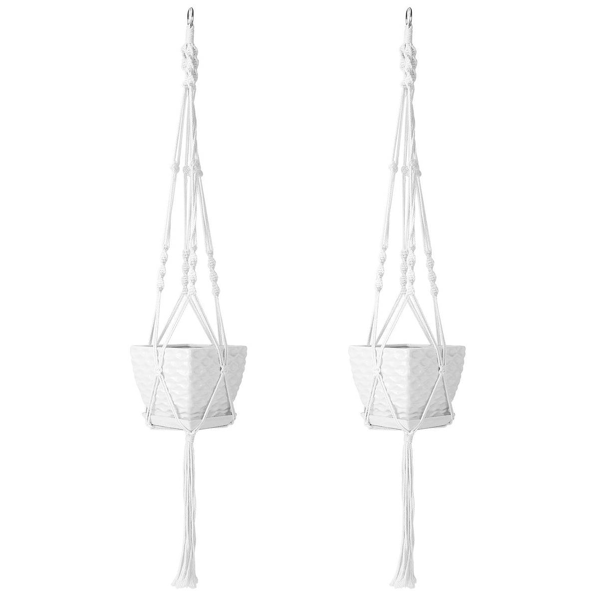 White Macrame Plant Hangers, Set of Two — view 9